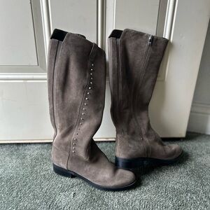 Marc Fisher Gray Suede Riding Knee-High Boots with Studs